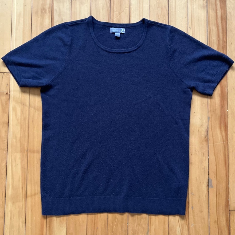 SEARS CLASSIC CLASSIQUE Navy Blue Short Sleeve Knit Sweater Top Size 10